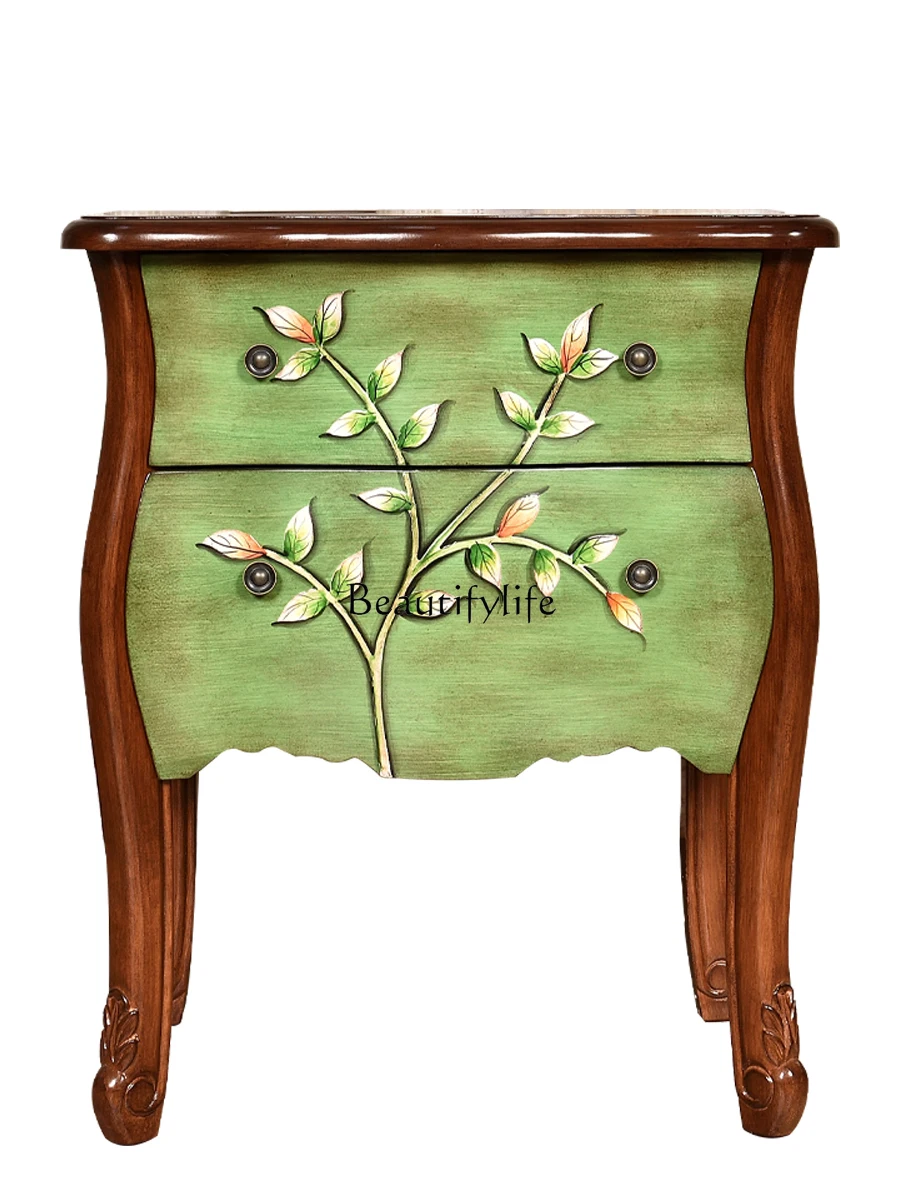 

American Country Corner Table Bedside Table Painted Solid Wood Horizontal Bedside Drawer Decorative Storage