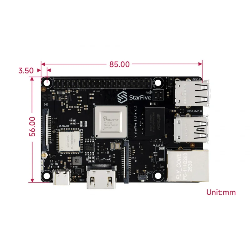 

SKU-33081 Waveshare VisionFive2 Lite RISC-V Single Board Computer, JH-7110S Processor With Integrated 3D GPU, Based On Linux