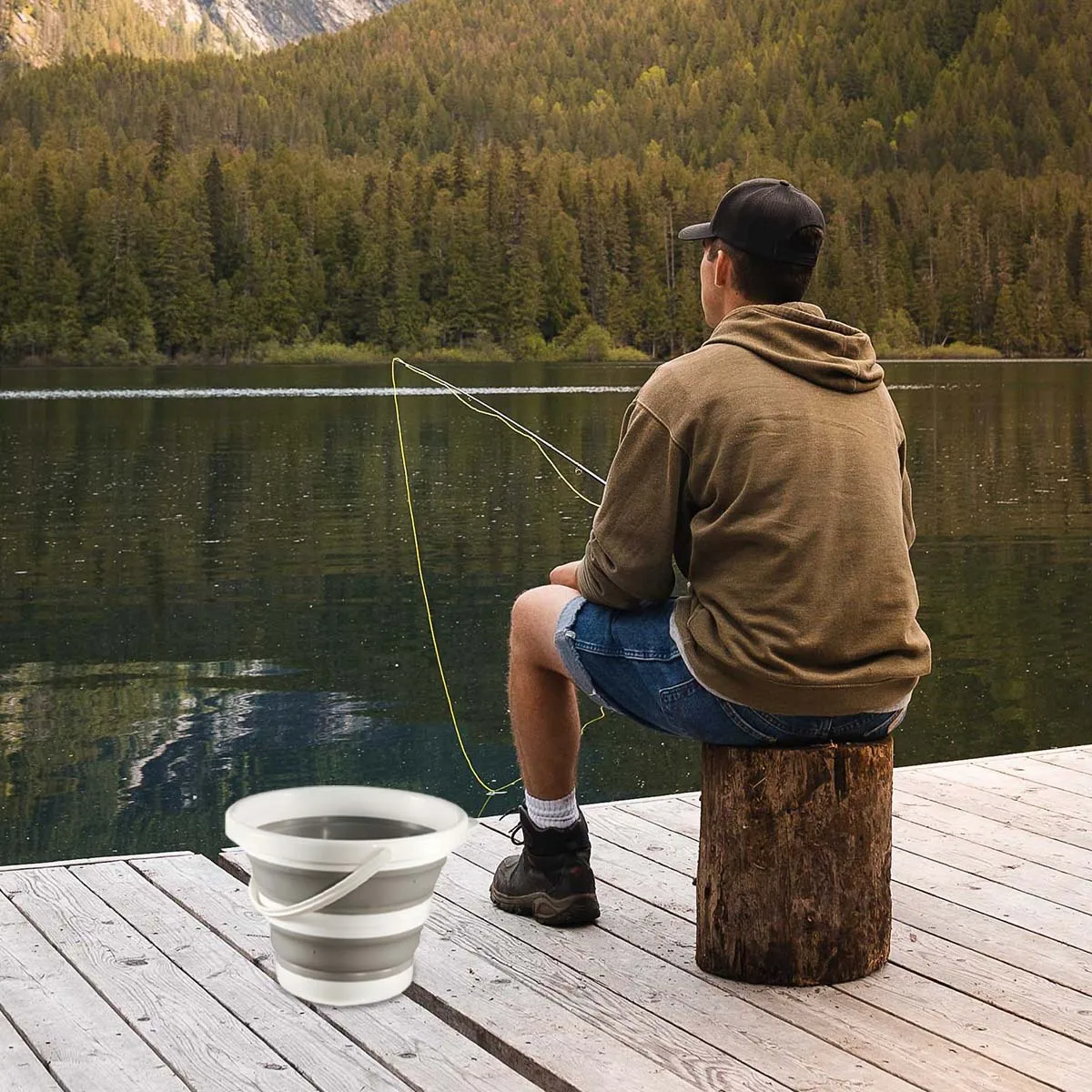 دلو محمول قابل للطي، دلو سيارة من بلاستيك السيليكون، دلو صيد خارجي للأطفال، دلو متعدد الوظائف للسفر إلى المنزل #4