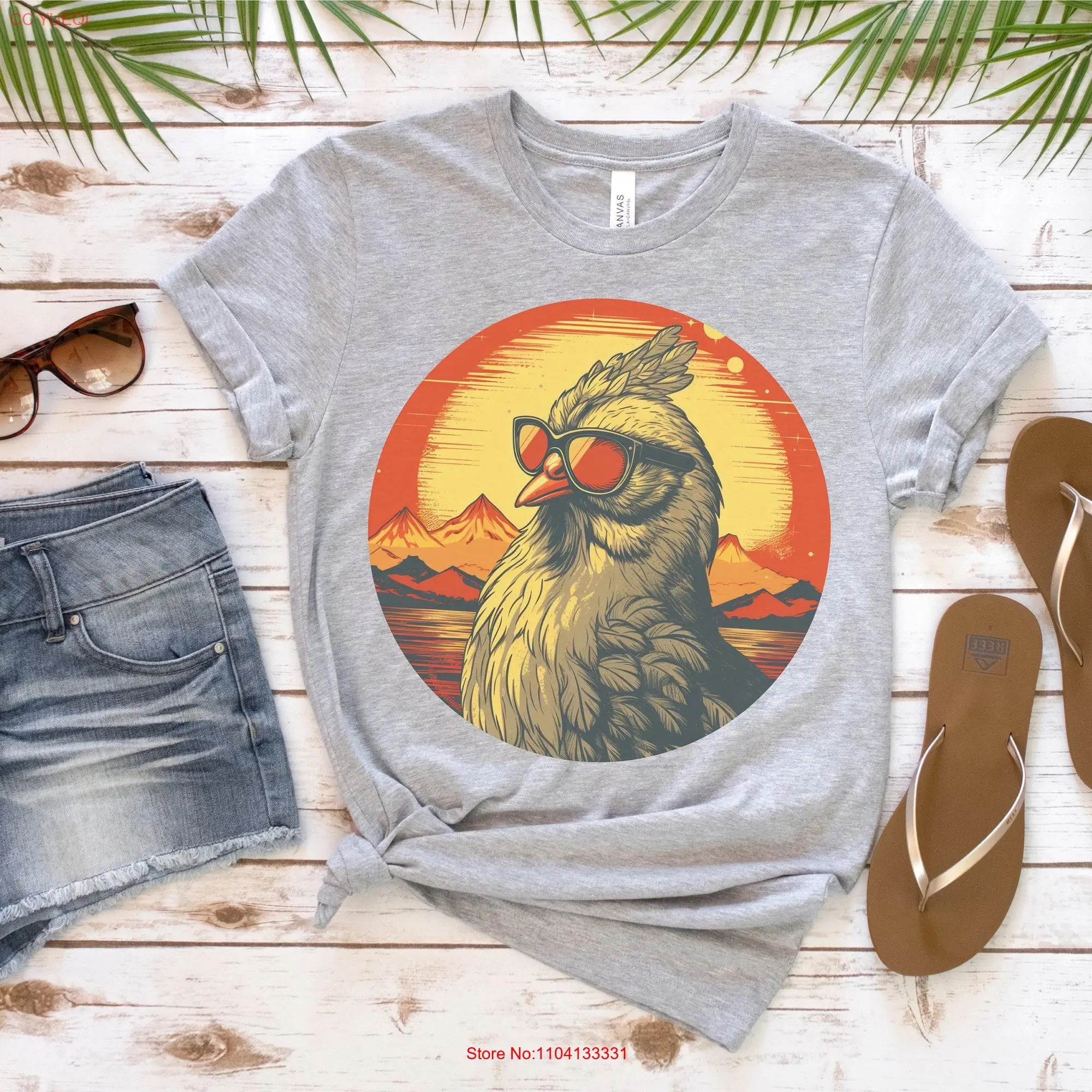 Vintage Chicken T Shirt Retro Sunset Sunglasses for Lover Homesteading Local Egg Dealer Farm long or short sleeves