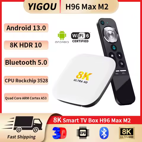 H96 MAX M2 TV Box Android 13.0 RK3528 2/4GB RAM 64GB 1000M LAN WiFi6 8K 4K With Voice Gyroscope Remote Set Top Box Media player