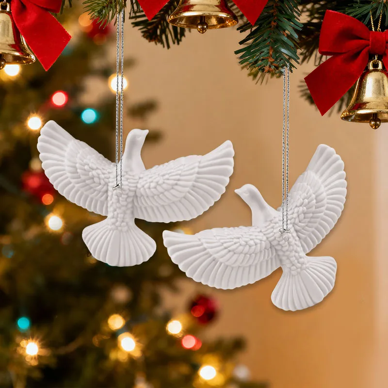 

New Year Christmas Ornament White Peace Dove with Rope Friendship Home Decorate Christmas Trees Best Gift Someone Special