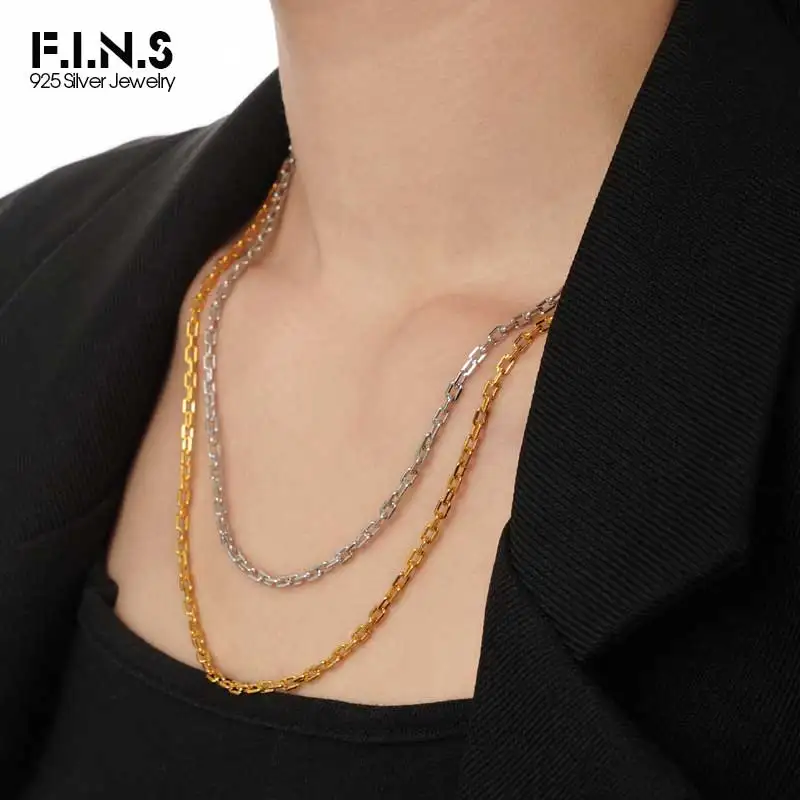 

F.I.N.S Korean Handmade Simple S925 Sterling Silver Gold Cross Chain Necklace Women Stackable Clavicle Minimalist Fine Jewelry