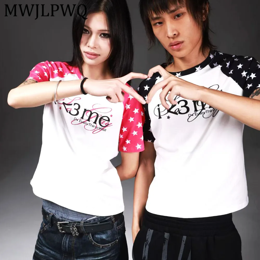 

MWJLPWQ Letter Color-Block Printed T-Shirt For Men Raglan Sleeve Street Commuting Slim-Fit Short-Sleeve Unisex Tops Chic 15468