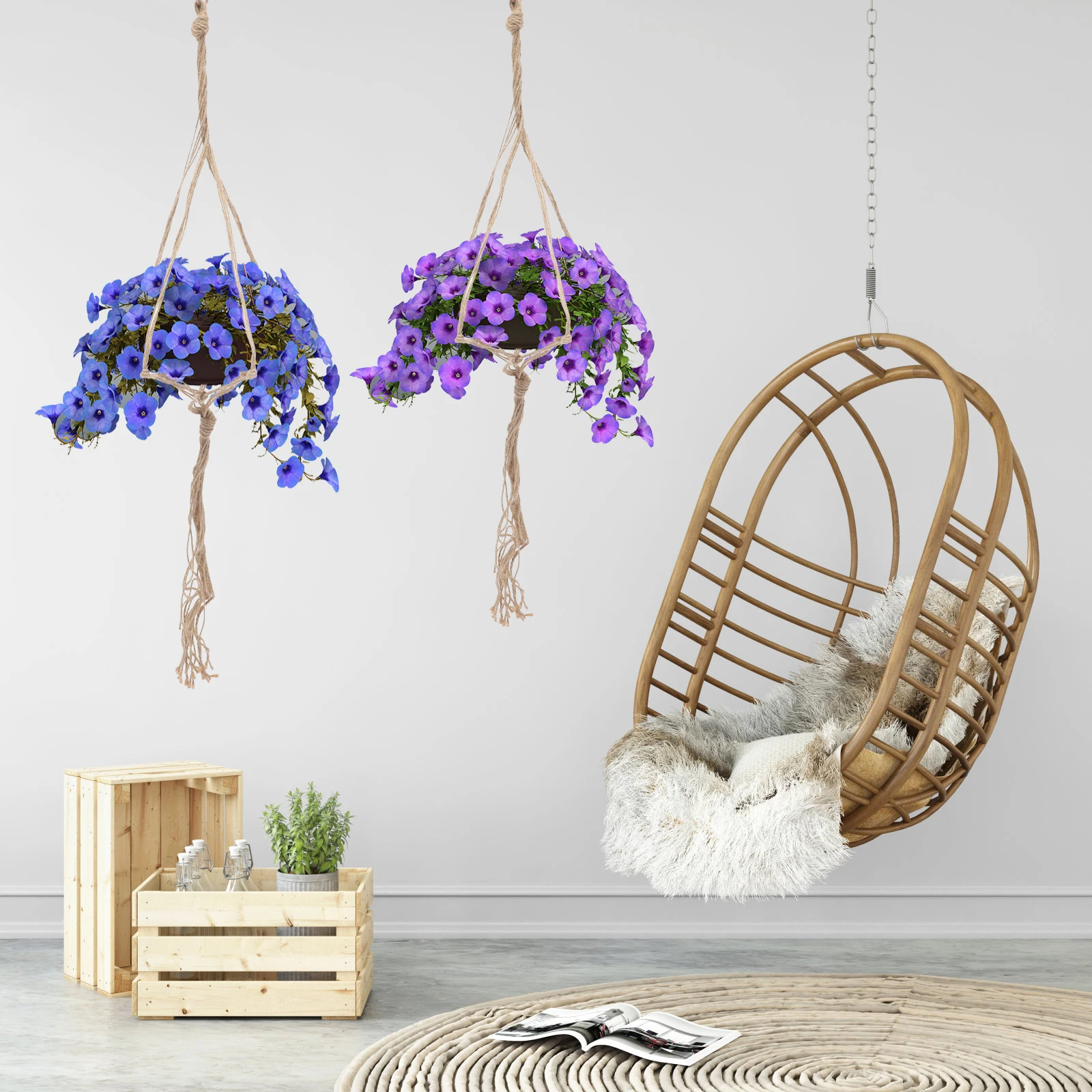 

3 Pcs Hanging Plant Macrame Flower Pot Net Woven Basket Hanger Indoor Balcony Garden Decor Cotton Rope Planter