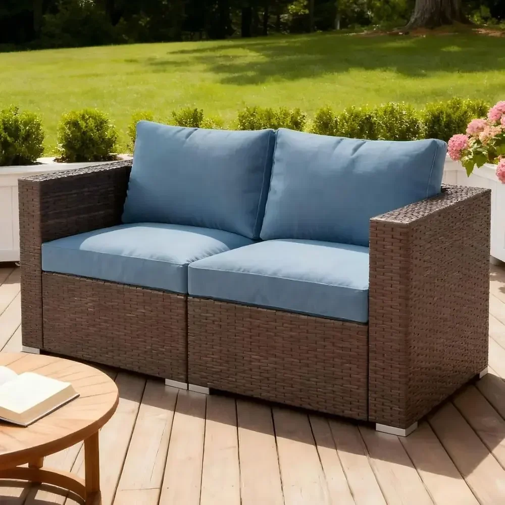 2-Piece Wicker Outdoor Patio Couch Set with Washable Cushions, Ideal for Oversized Sectionals, Gardens, Poolside, Backyards - Bl
