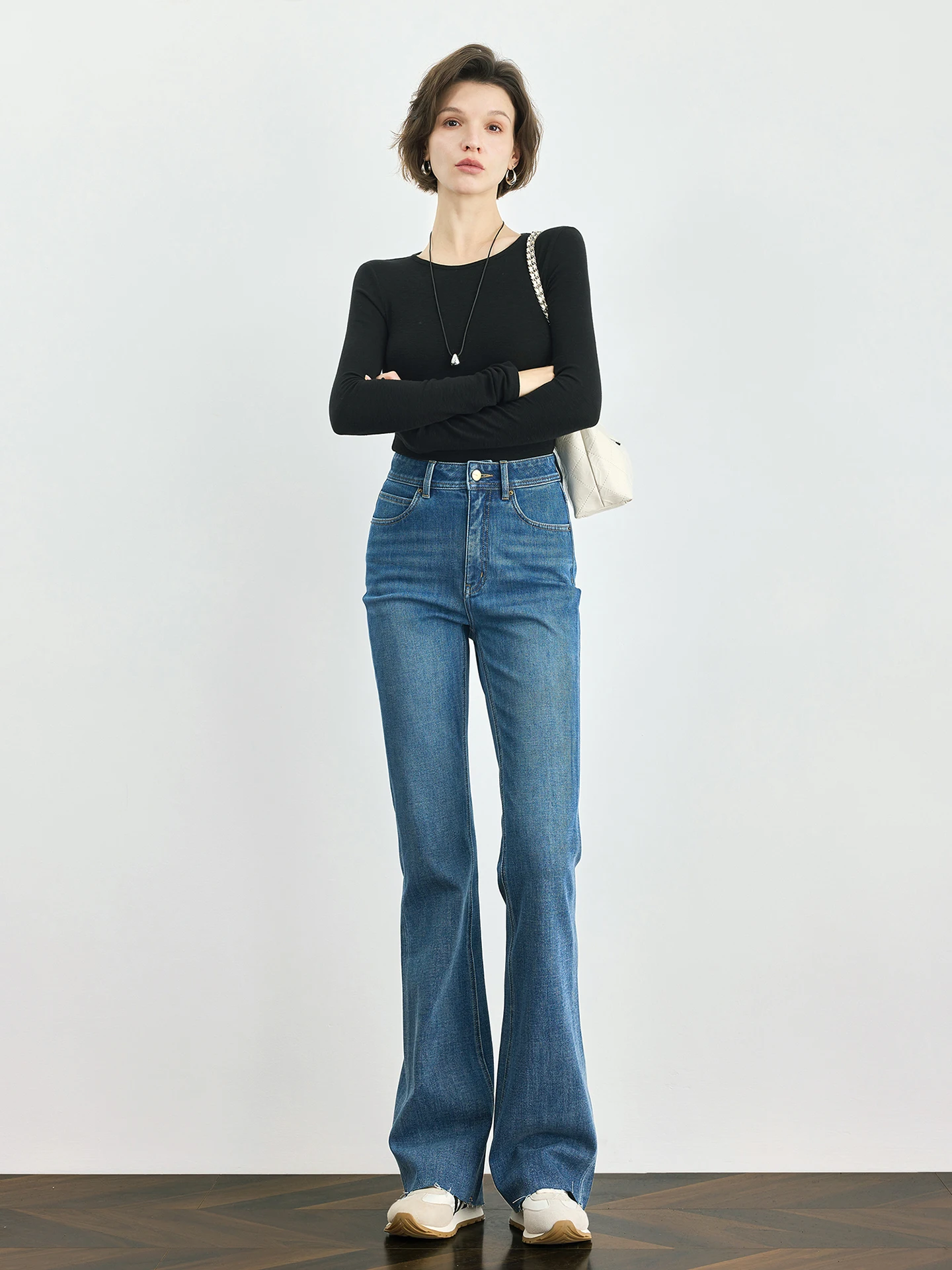 

TUMPUS High Waist Bell Bot Jeans Women's Slimming Leggings Blue Spring Faion Cotton Blend Stretchy Commute Friendly
