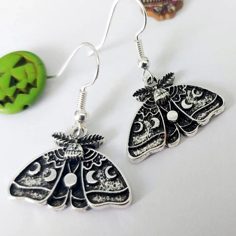 Moth Printing Dangle Earrings Alloy Drop Earrings Cute Insect Dangle Earrings Fashion Hanging Jewelry Gift for Women Men