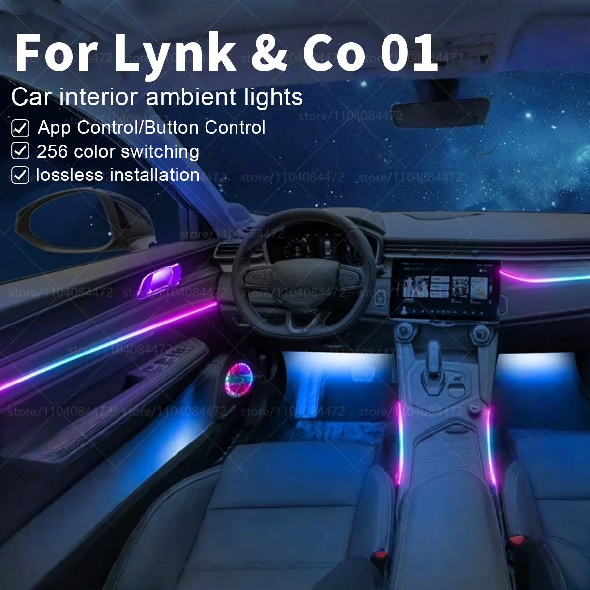 

22in1 RGB Car Interior Acrylic Car Ambient Lights RGB Hidden Acrylic Strip Decoration Atmosphere Accessories For Lynk & Co 01