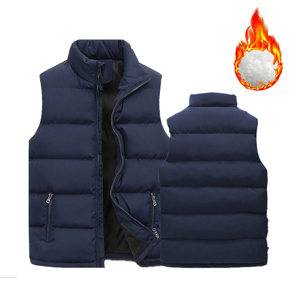 Men\'s Jacket Winter Warm Coats for Men Thickened Stand Collar Down Vest Oversized Jackets Puffer Vest Sleeveless Zipper Coat