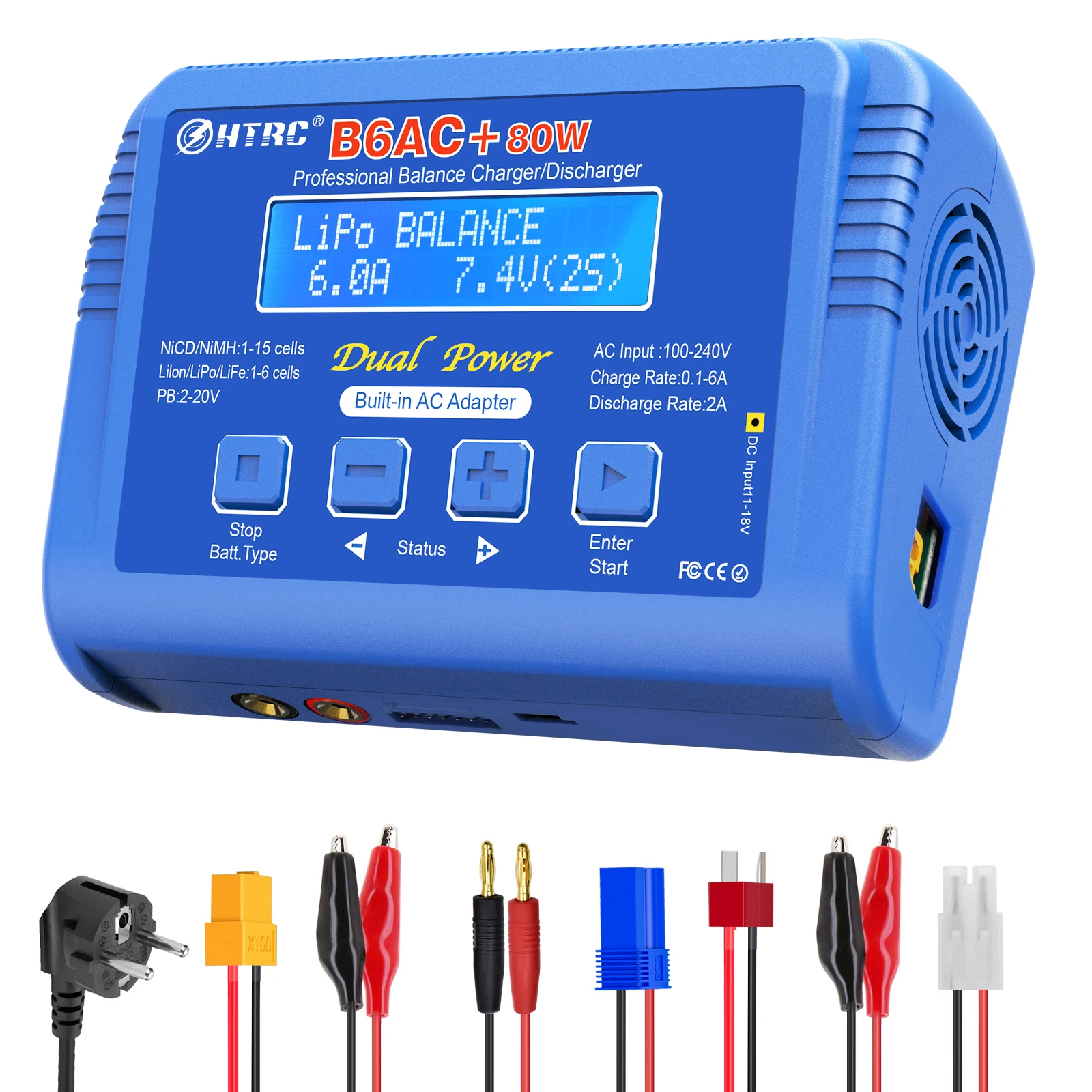 HTRC B6AC Plus 80W Multi-Akku-Balancer-Ladegerät, eingebauter AC-Adapter 80W 6A AC/DC-Lade- und Entladegerät für LiPo Li-ion NiCd NiMH RC-Modelle, intelligentes Ladegerät und Entladegerät für RC LiPo