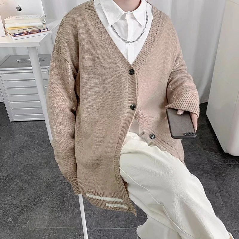 Suéter de malha casual grande estilo japonês para homens – moda outono cardigã de ajuste relaxado