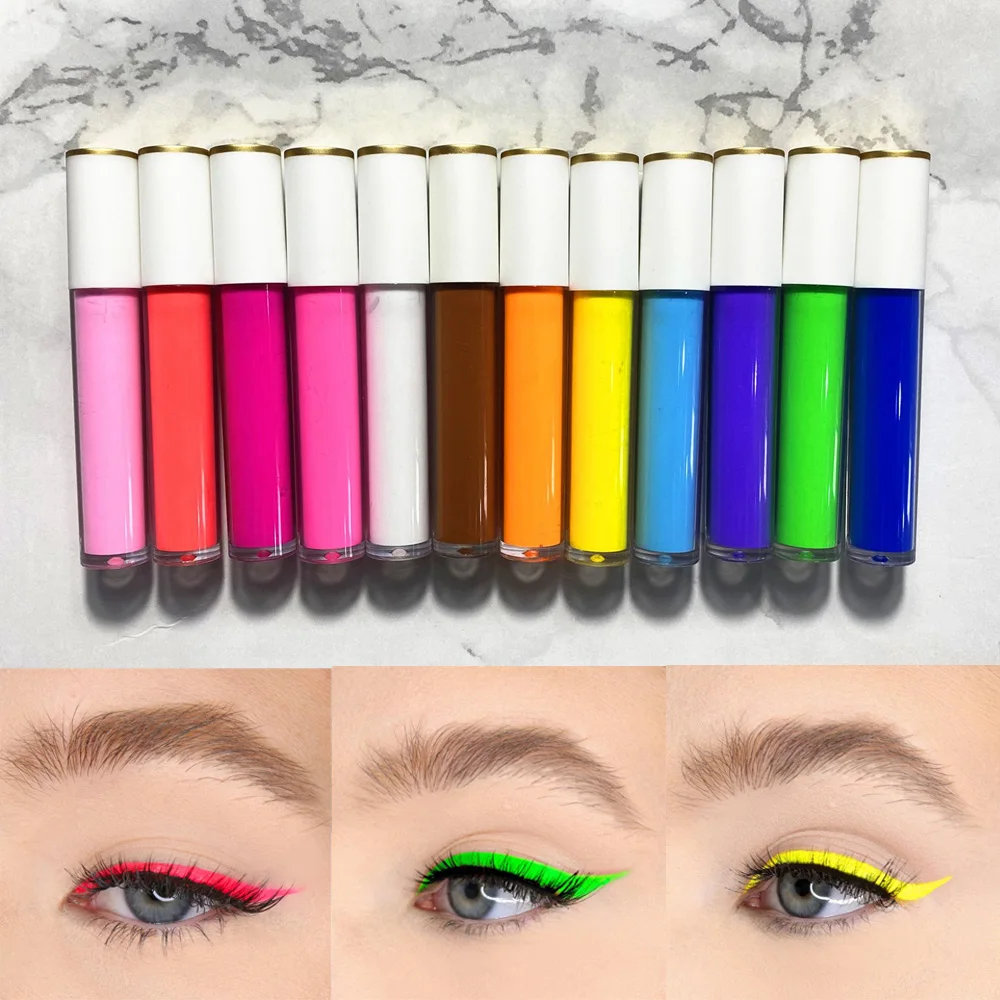 7.5g Private Label Liquid Eyeliner Custom Bulk 12-color Fluorescent Bright Color Colorful Fluorescent Non-smudge Waterproof