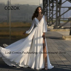 Gorgeous Strapless Wedding Dresses for Women 2024 Full Sleeve Chiffon Bridal Gowns with Lace Pleat Summer New Vestidos De Novia