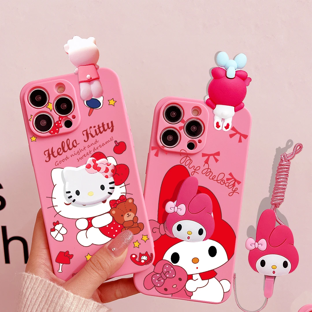 For OPPO A15 94 54 55 53 74 96 57 17 58 78 60 Realme C55 53 35 30 21Y 11 33 63 61 65 67 Hello Kitty Melody Case With Holder Rope