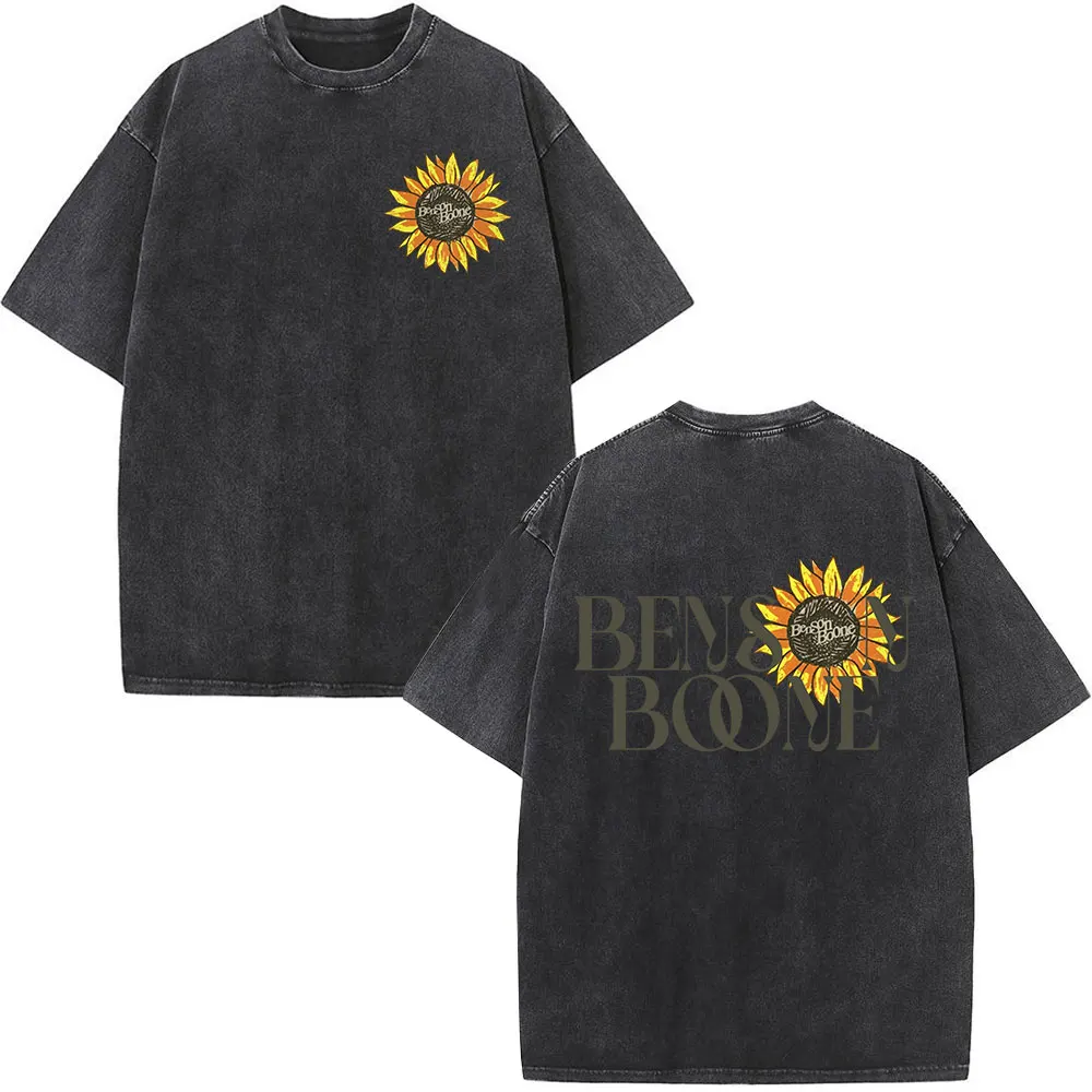 Benson Boone Sunflower T-shirt Fireworks & Rollerblades Tour Vintage Washed T-shirts Men Women Cotton Short Sleeve T Shirt Gift