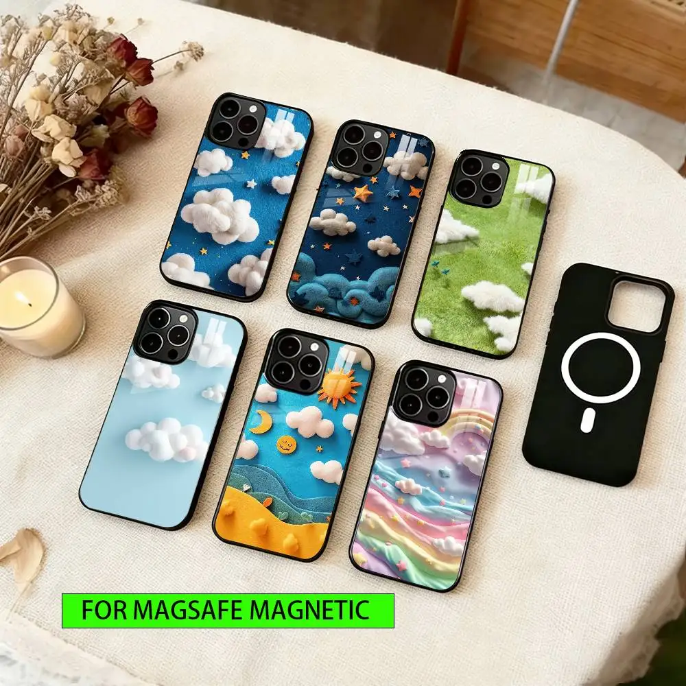 

Soft Clouds and Starlight Phone Case For iPhone17,16,15,14,13,12,11 Plus,Pro Magnetic For Magsafe Wireless Charging