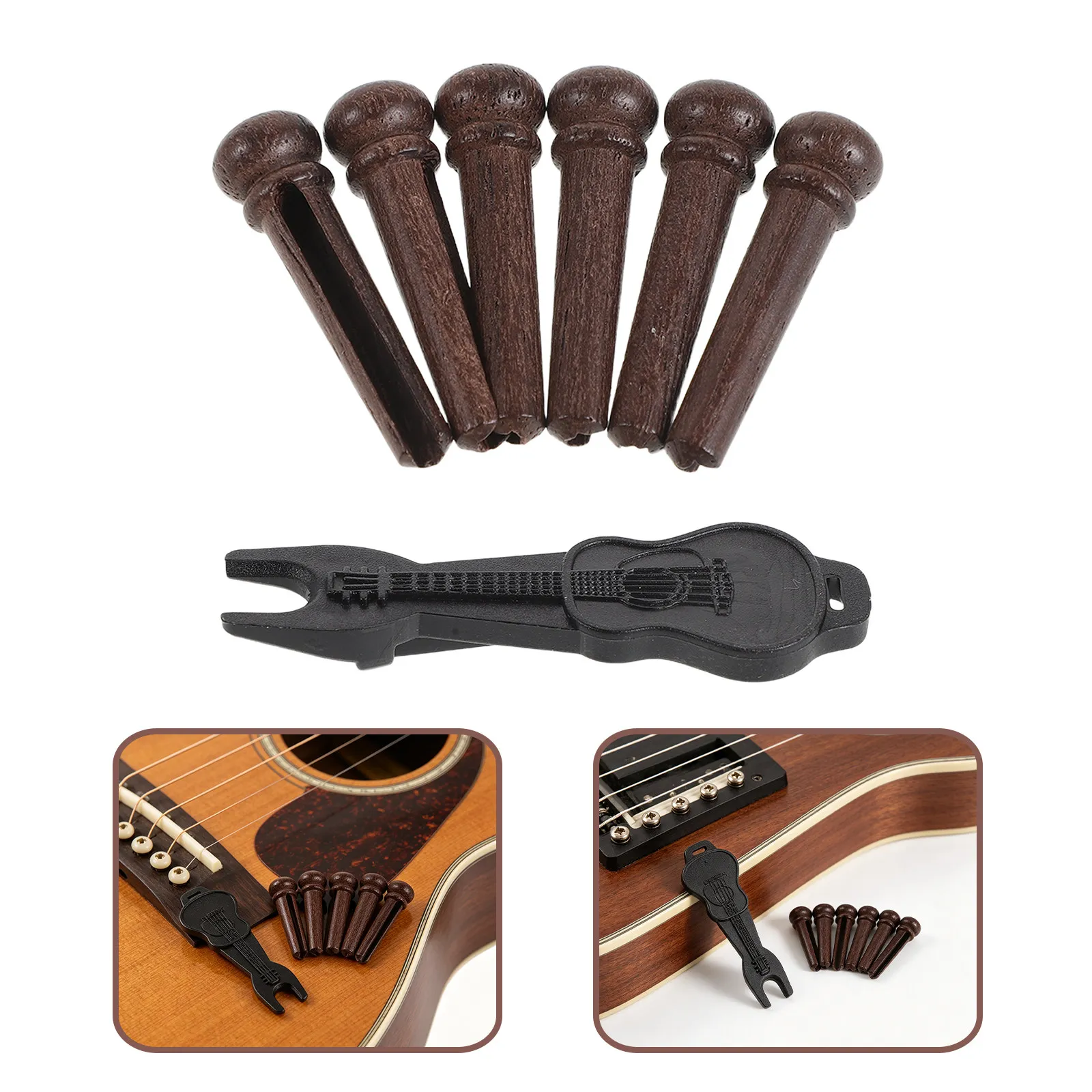 1Set Acoustic Guitar Bridge Pins Rosewood Wood Pegs Pin Puller Guitar Repair Tool Replacement Parts String Maintenance Kit