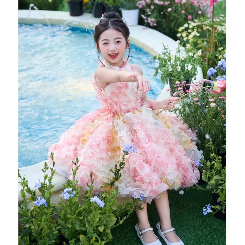 

Girls' Evening Dress Wedding Little Girl Birthday Princess Dress Host Flower Girl High-End Light Luxury Niche Exquisite Piano