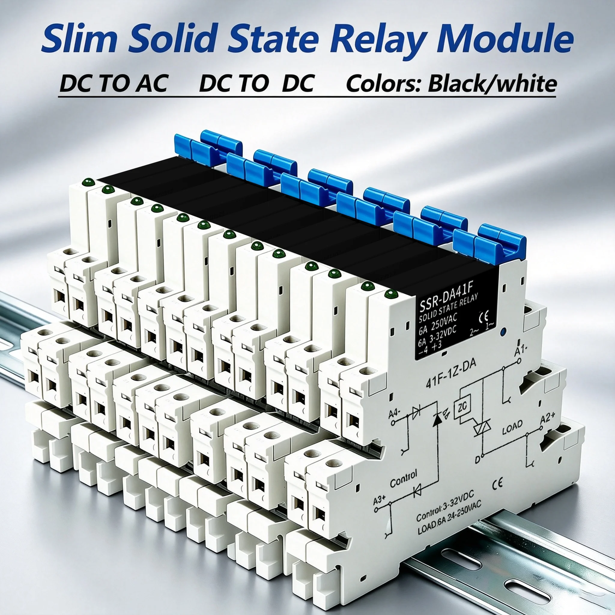 DC Control AC 6A Slim Interface Solid State Relay Module DIN SSR Slim Relay DC Control DC 41F-1Z-C2 SSR Relay DIN Rail