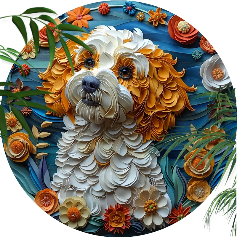 

Custom Circular Aluminum Decorative Paintings of Curly Coated Dogs Unique Pet Souvenir Tombstones for Christmas Halloween Gifts