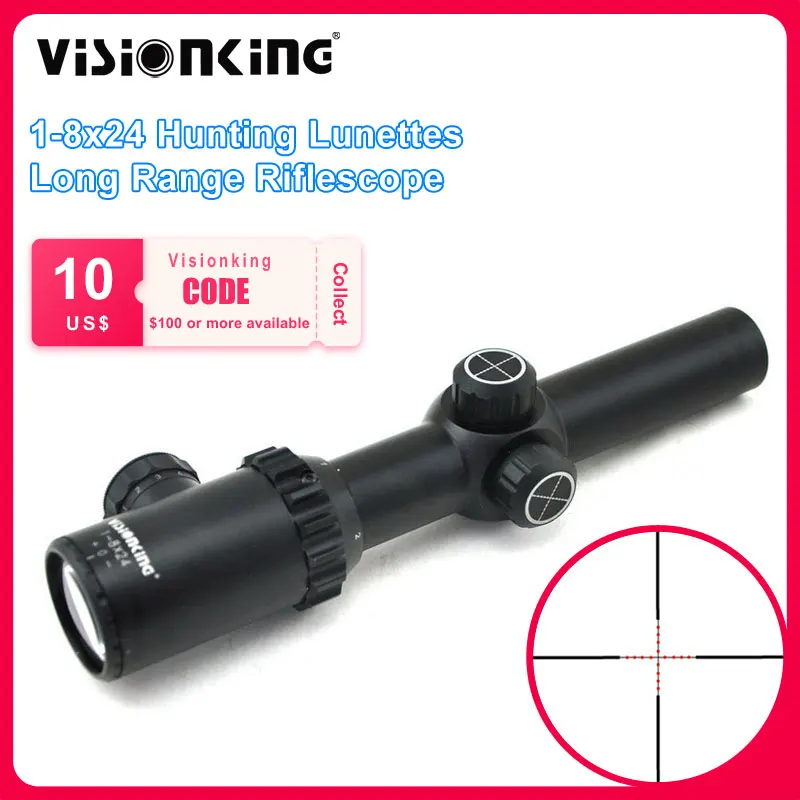 

Visionking 1-8x24 Hunting Riflescope Lunettes Rifle Scope Long Range Spyglass 30mm Tube Full filled Nitrogen Sniper Scope .223