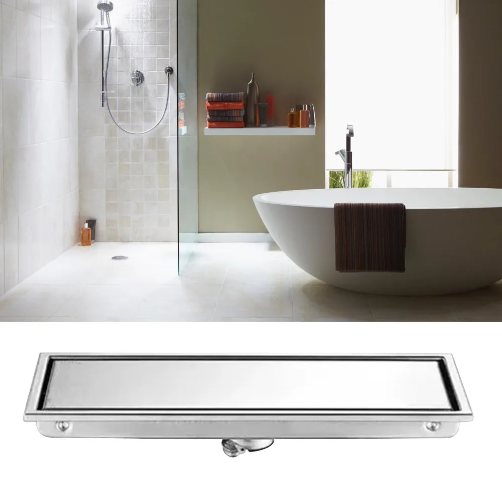 Rectangular Linear Floor Drain Hidden SUS304 Stainless Steel Shower Drain Double Layer Filter Odor Proof Floor Drain Bathroom