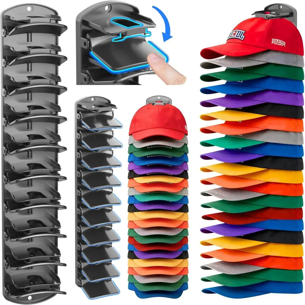 

Double acity Hat Organizer or Baseball s 2 Packs - 40 Storage with Spring Clips, Wall Mount Closet & Door Hat Rack Holder Hangin