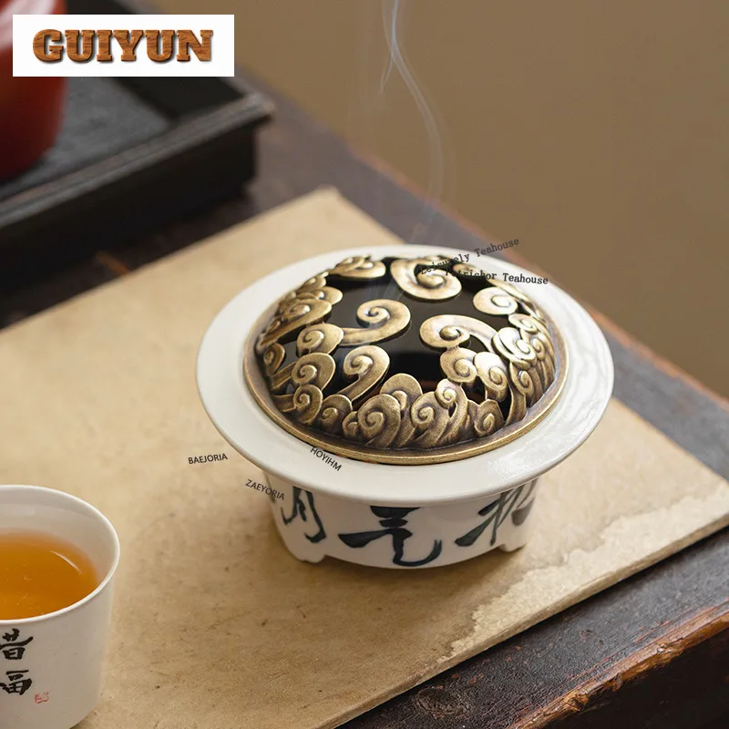 HOYIHM Plant Ash Handwritten Poems Ceramic Incense Holder Diffuser Incense Burners Aromatherapy Censer Yoga Craft
