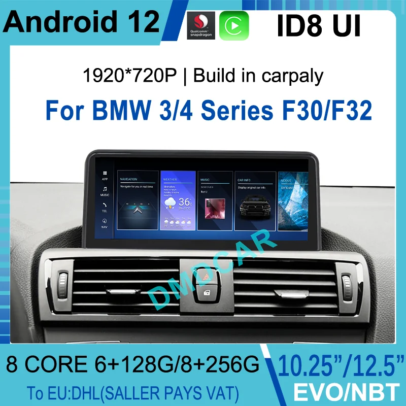 

Snapdragon Car Multimedia Player GPS 10.25"/12.5" Android 12 for BMW F30 F31 F34 F32 F33 F36 2013 -2017 with CarPlay