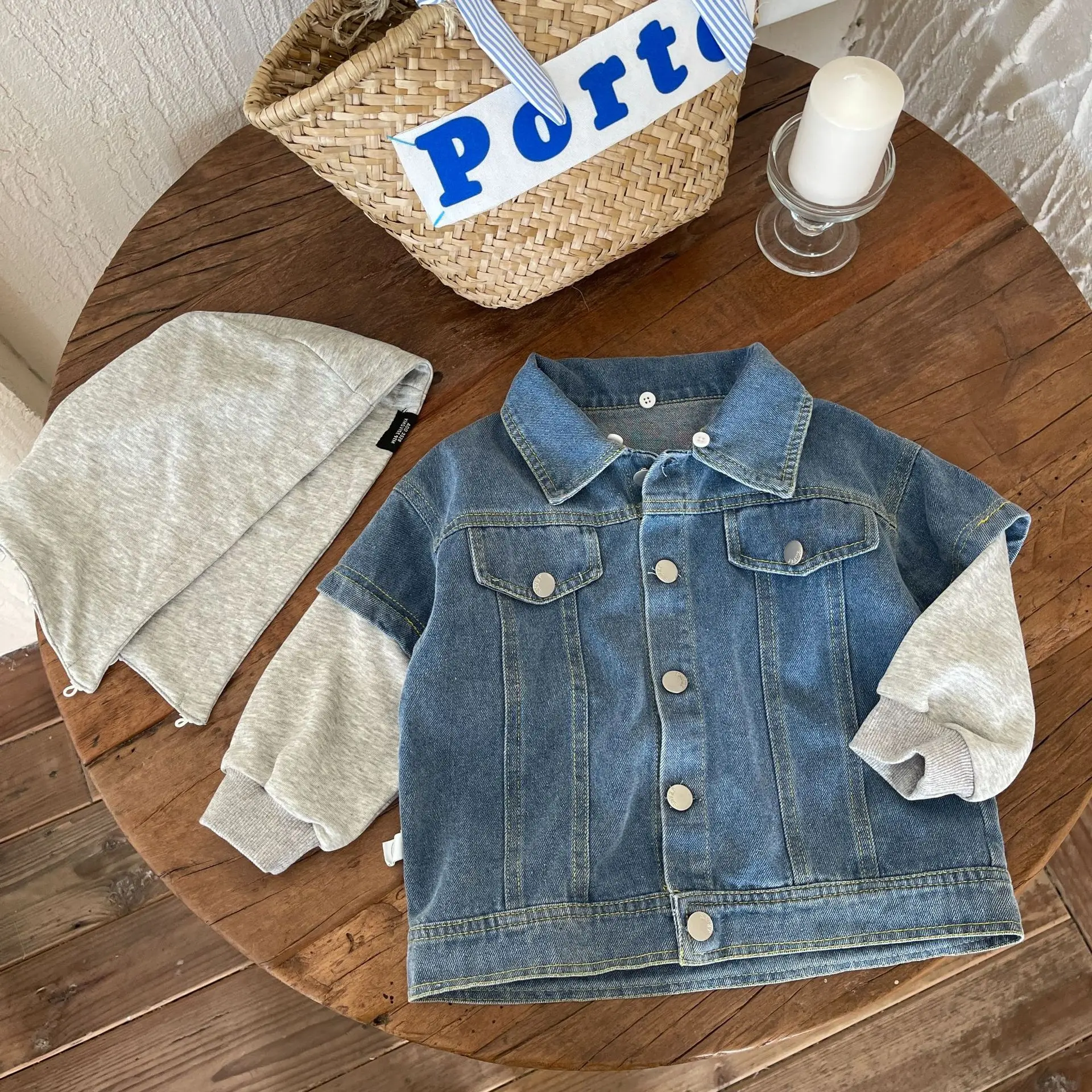 Patchwork Denim Jacket + Hat Outwear - Trendy Top Coat for Kids Baby Boys 2023 Autumn Collection (1-7Y) Stylish Fashion 