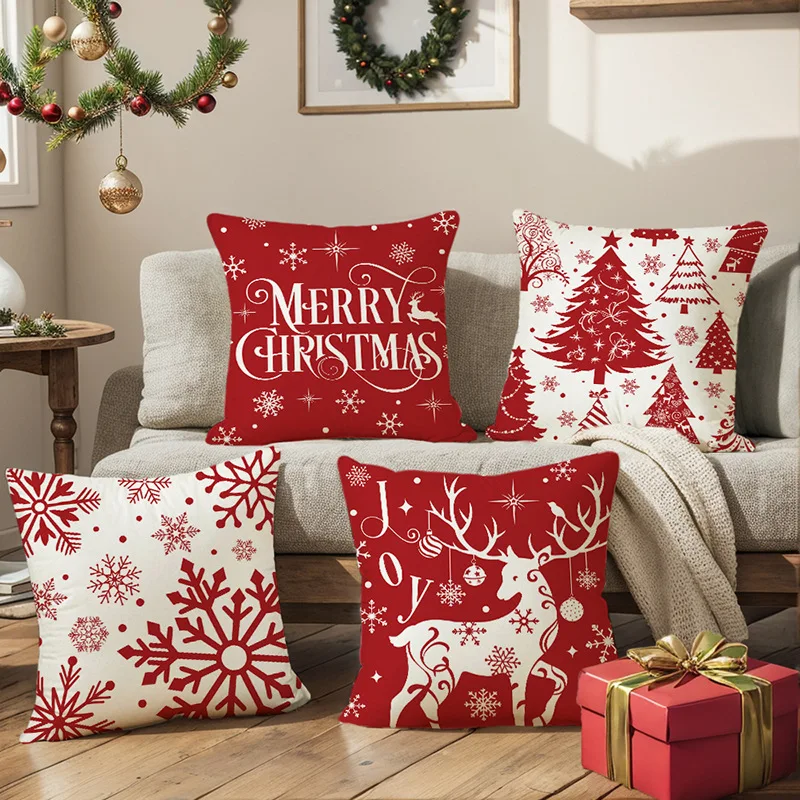 45cm Red Christmas Cushion Cover Pillowcase 2025 Christmas Decorations for Home Xmas New Year Christmas Decor