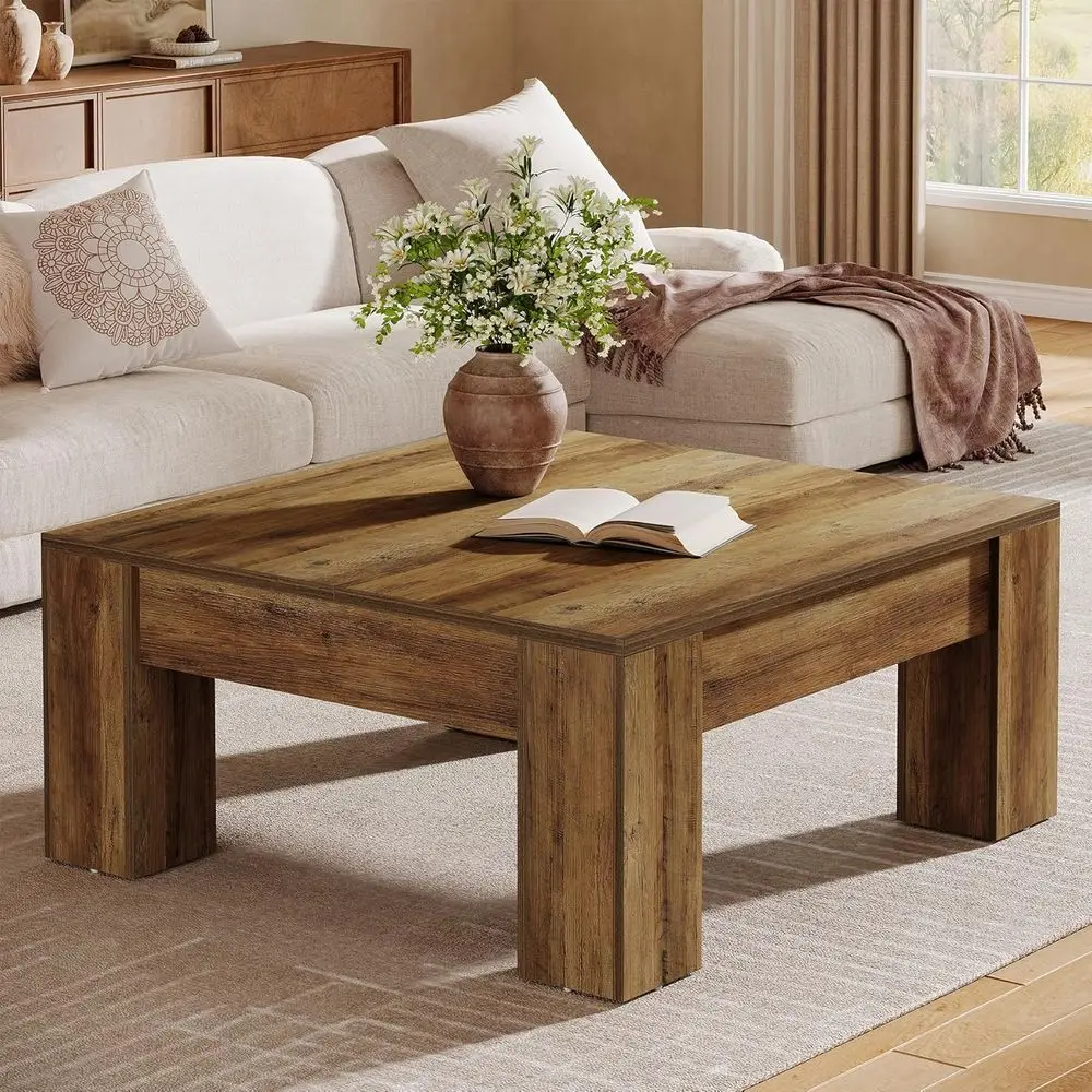 

armhouse Square Coee Table, 39-Inch Wooden Coee Table with Sturdy Legs, Rustic Accent Center Table or Living Room, Easy Assembly