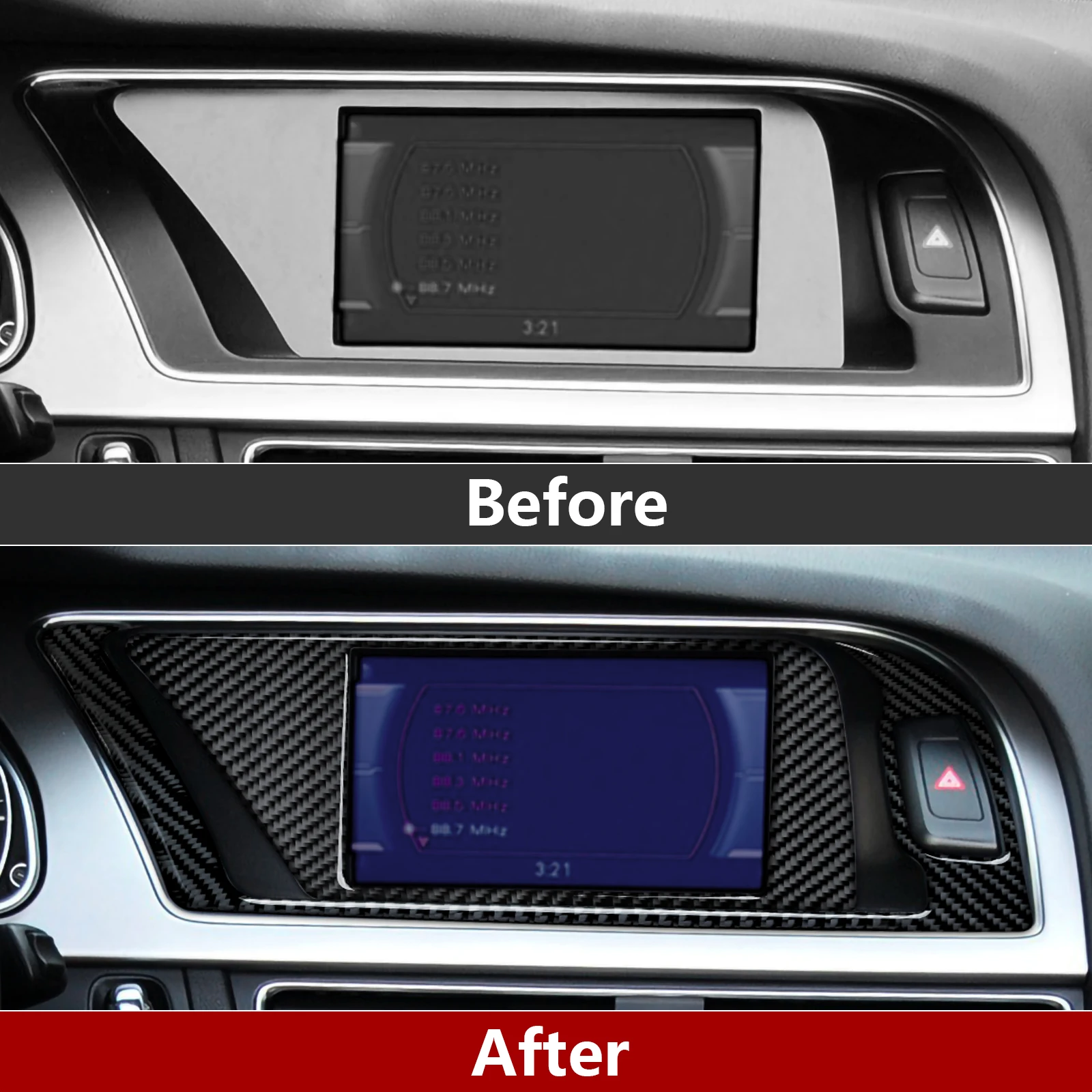 For Audi A4 S4 RS4 A5 S5 RS5 (2007-2016) Car Center Console Navigation Display Screen Panel, Carbon Fiber Interior Stickers view 6
