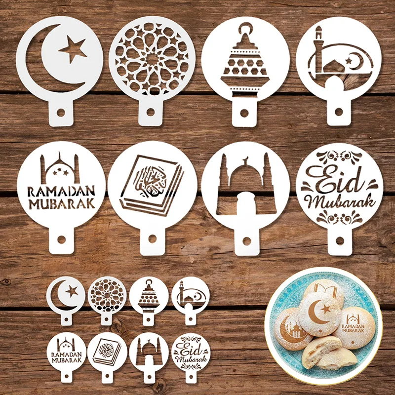 8 Teile/satz Muslimischen Ramadan Kaffee Spray Schablonen Cookie Kuchen DIY Form 2025 Eid Mubarak Islamischen Festival Party Dekoration Lieferungen