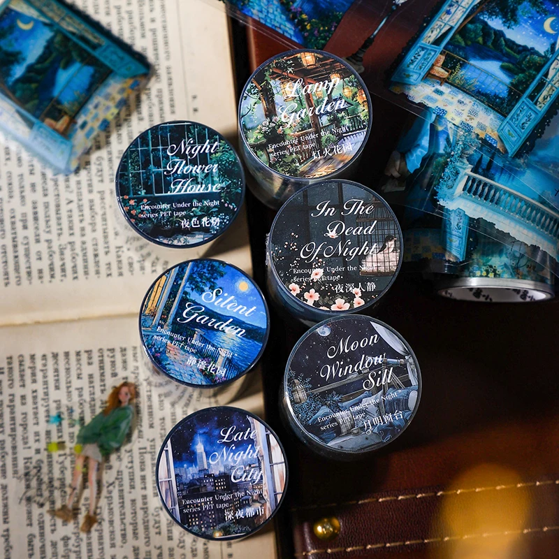 200cm/Roll PET Tape Night View Garden Window Landscape Character Pattern Hand Account Landscape Tape Creative DIY Decoration