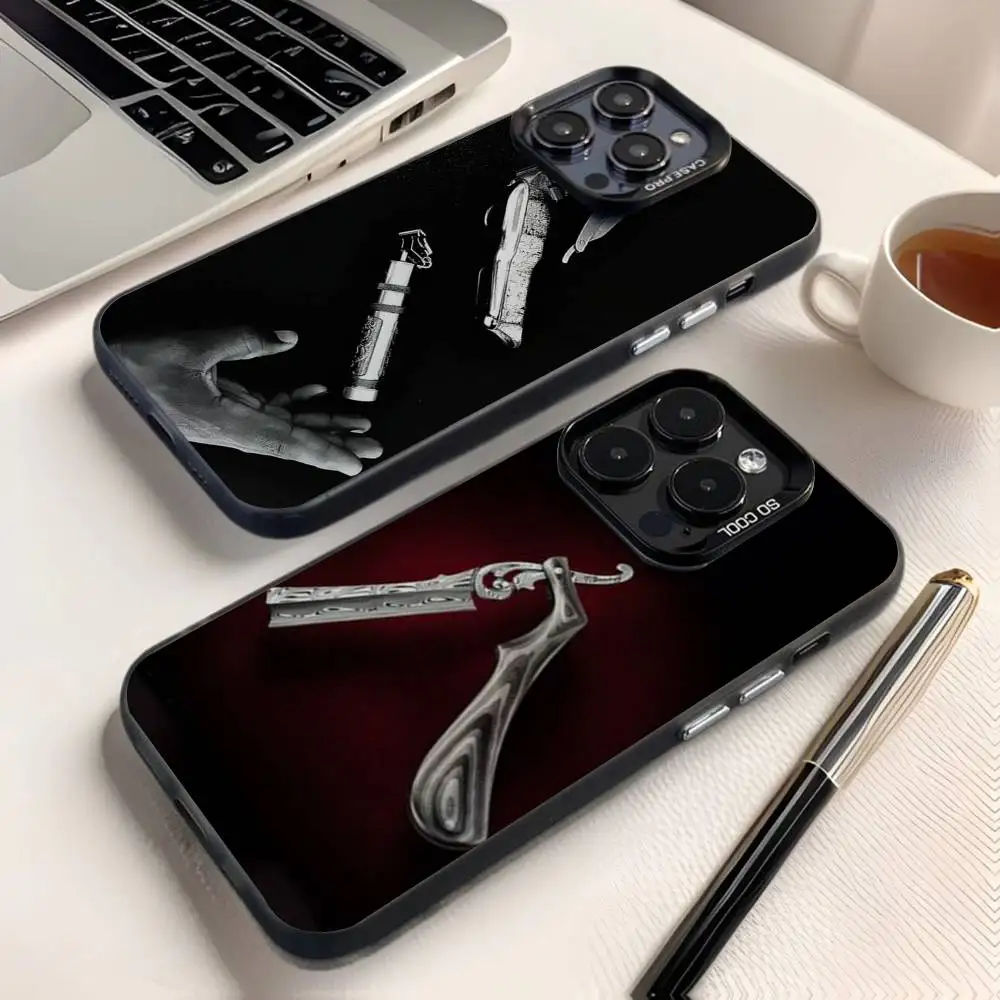 

Barber Shop Hair style tools Phone Case For iPhone 16,15,14,13,12,11,8,7,Pro,Max,Plus,Mini,XS,SE Anti Fall Black Matte Hard