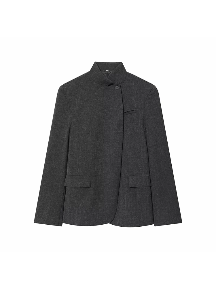 

Женский новый шикарный повседневный пиджак с воротником-стойкой и длинными рукавами и пряжкой, женская уличная одежда