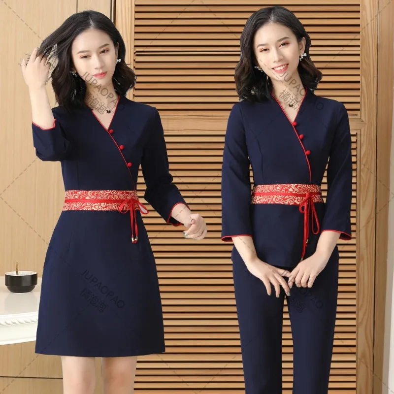 เครื่องแบบเครื่องแบบพนักงานร้านเสริมความงามเสื้อผ้านัก Cosme tologist เครื่องแบบสปาเครื่องแต่งกายเสริมสวยของผู้หญิงเสื้อผ้านวด