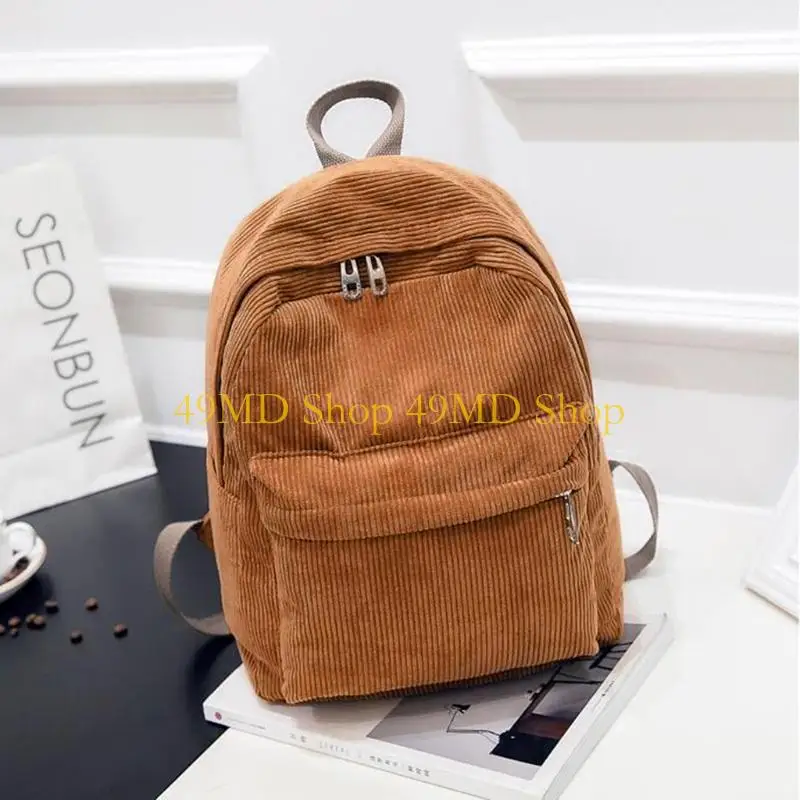

49MD Women Vintage Rucksack Corduroy Backpack School Bag Casual Computer Bookbag