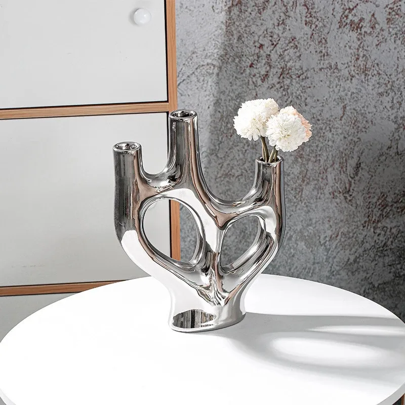 

Silver Abstract Ceramic Vase Flower Pots Decorative Arrangement Living Room Decoration Vases Modern Home Decor