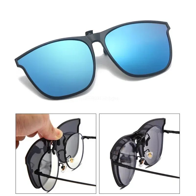 Fashion Polarized Flip-up Sunglasses Retro Big Size Square Clip-on Sunglasses Vintage Clip Glasses Night Vision Driving Goggles