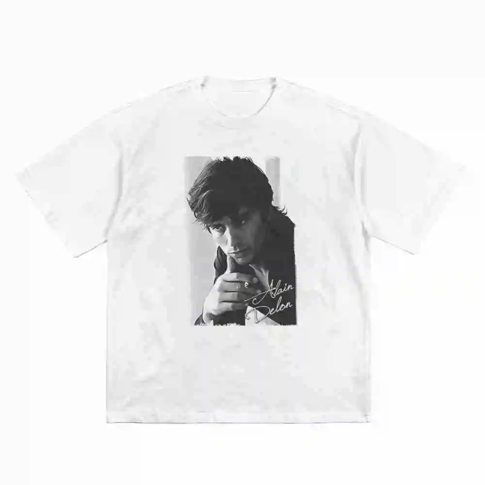 Alain Delon Signature Face French Actor Short Sleeve Tee 100% Cotton T-Shirt