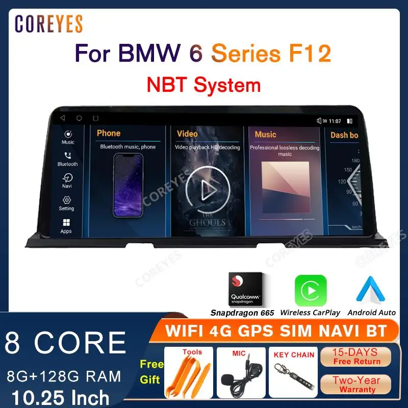 

COREYES 10.25 Inch Android 12 Car Radio Screen For BMW 6 Series F12 2014-2017 NBT Carplay GPS Stereo Snapdragon 665 Android Auto