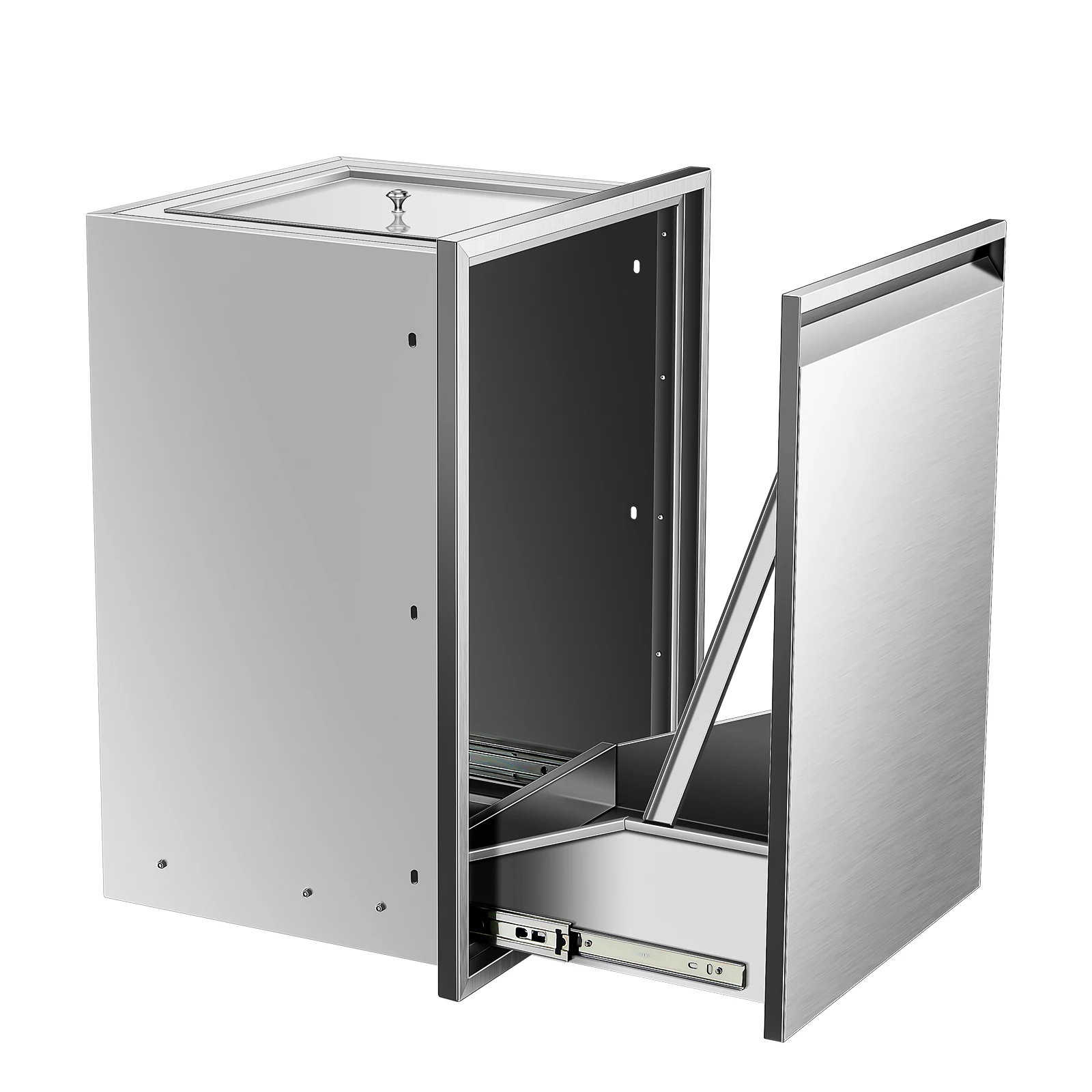 Built-in Double Trash Drawer, Pull-Out Stainless Steel Trash Bin for Outdoor Kitchen, BBQ Island Grill Station
