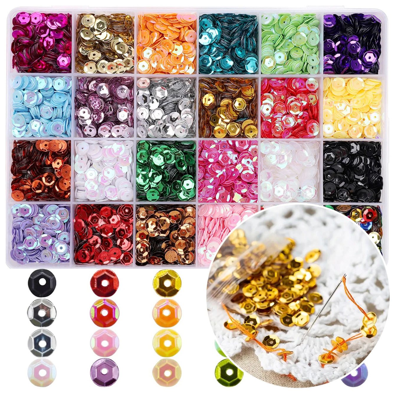 24Colors Sequins Concave Round Loose Crafts Sequins, Sewing Clothes Decoration DIY Jewelry Accessories Sequins Making Kit
