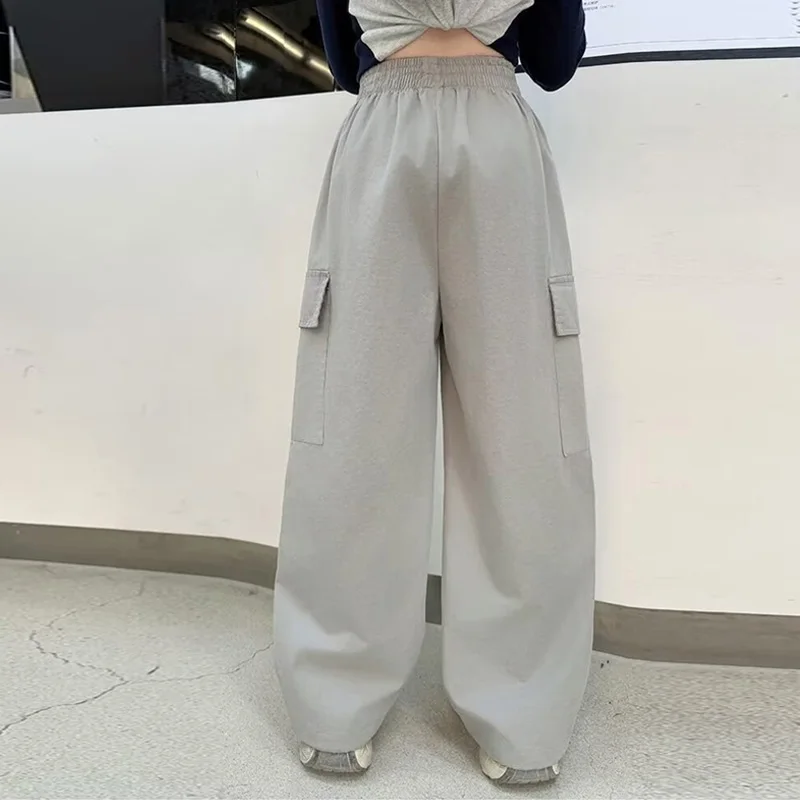 Girls' Spring Pants Teenager Fashion Cargo Trousers 2026 New Stylish Casual Wide-leg Pants Kids Loose Autumn Sportpants 5-14Y