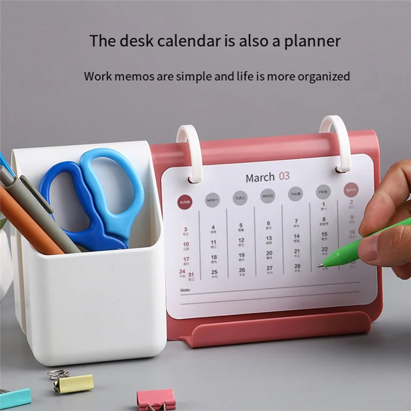 A19E-2024 Desk Calendar Pen Holder 2024 Calendar Block Monthly Date Display For Office Decor
