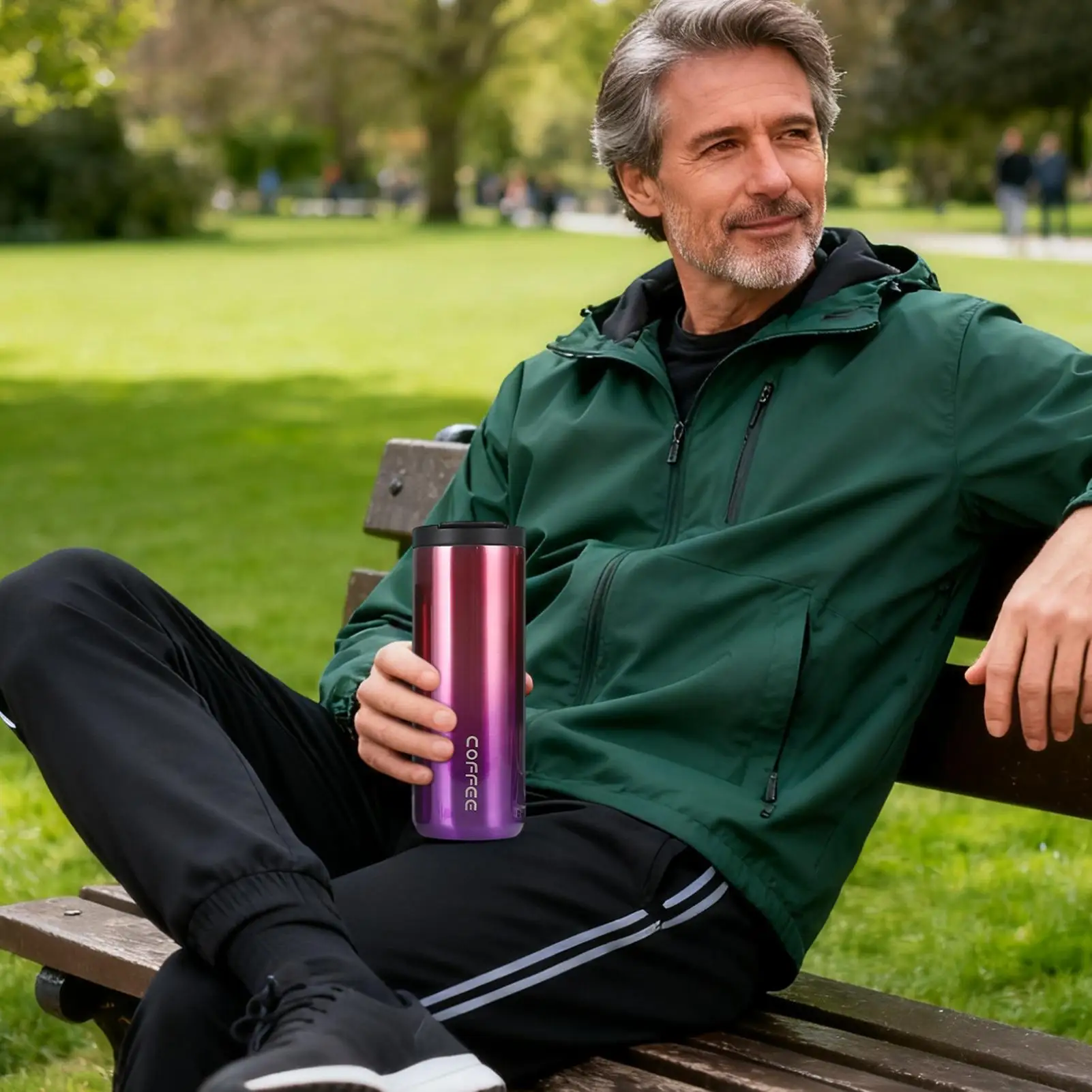 كوب سفر معزول بجدار مزدوج كوب من الفولاذ المقاوم للصدأ زجاجة حرارية خارجية للمدرسة والأعمال والسفر والرياضة والمنزل وصالة الألعاب الرياضية الخارجية