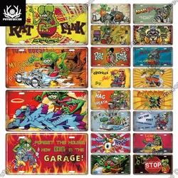 Putuo Decor Rat Fink Motorcycle Metal Sign Licenses Plate Plaque Metal Vintage Decoration for Man Cave Bar Pub Garage Wall Decor